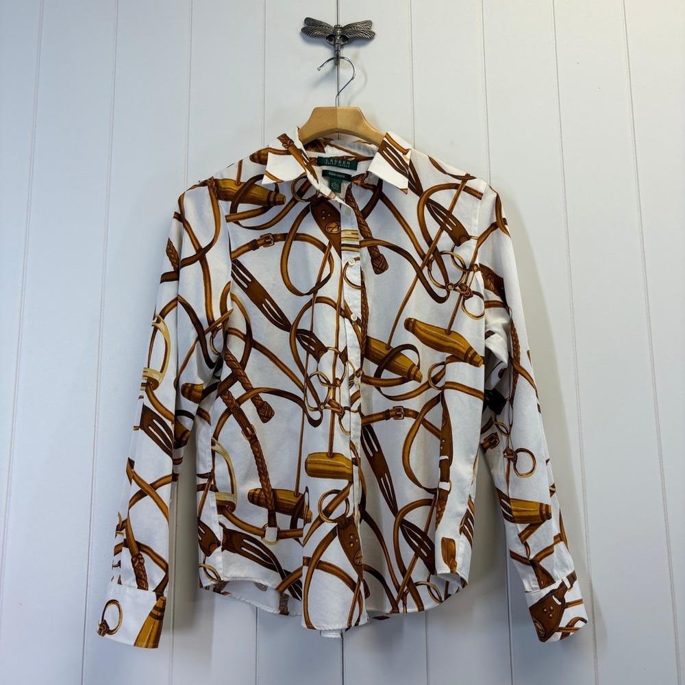 Lauren Ralph Lauren Equestrian Button Down Shirt Womens Size L Quiet Luxury Chic